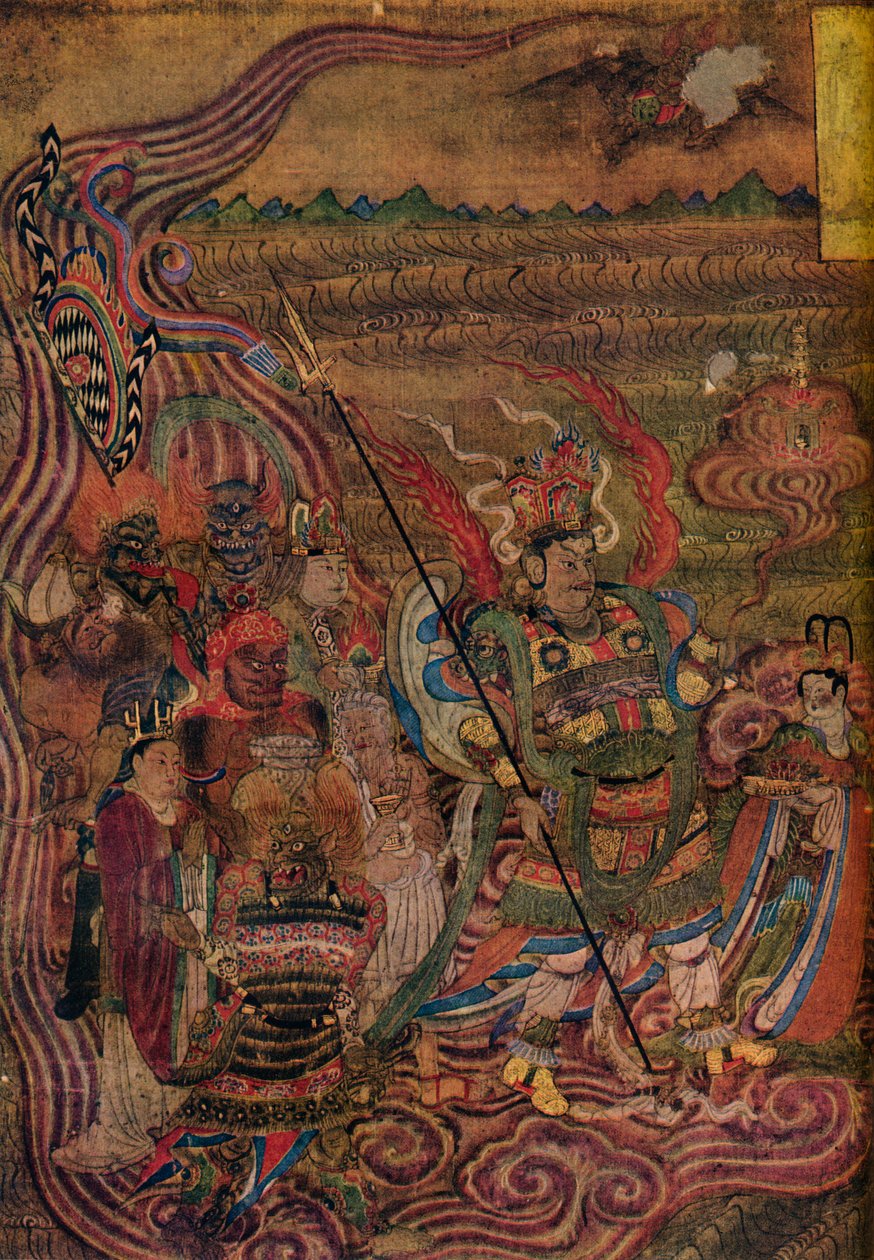 Vaishravana che attraversa le onde, dalle Grotte dei Mille Buddha, c900 da Unbekannt