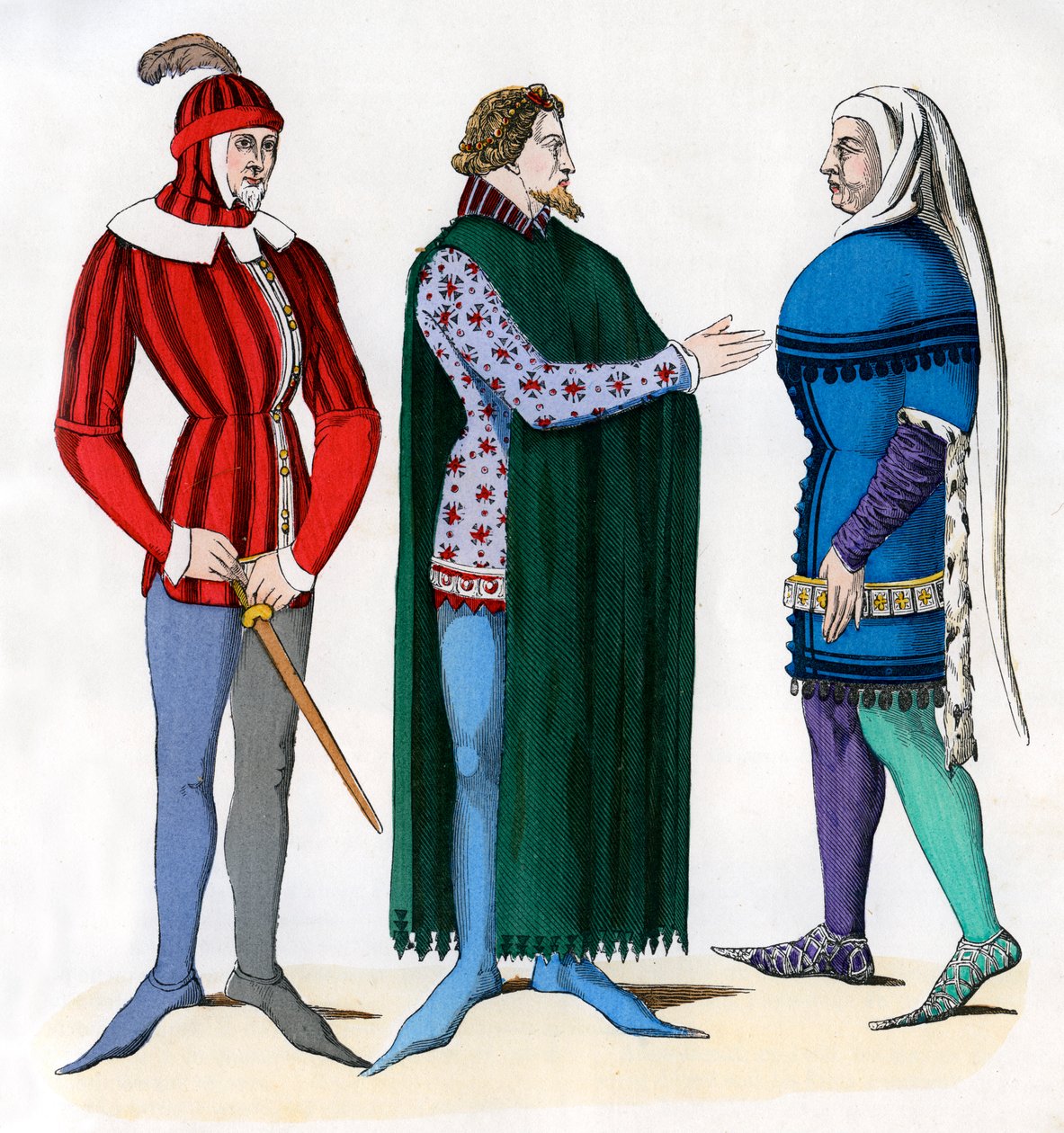 Valletto e signori in costume del 14º secolo, 1882-1884 da Unbekannt