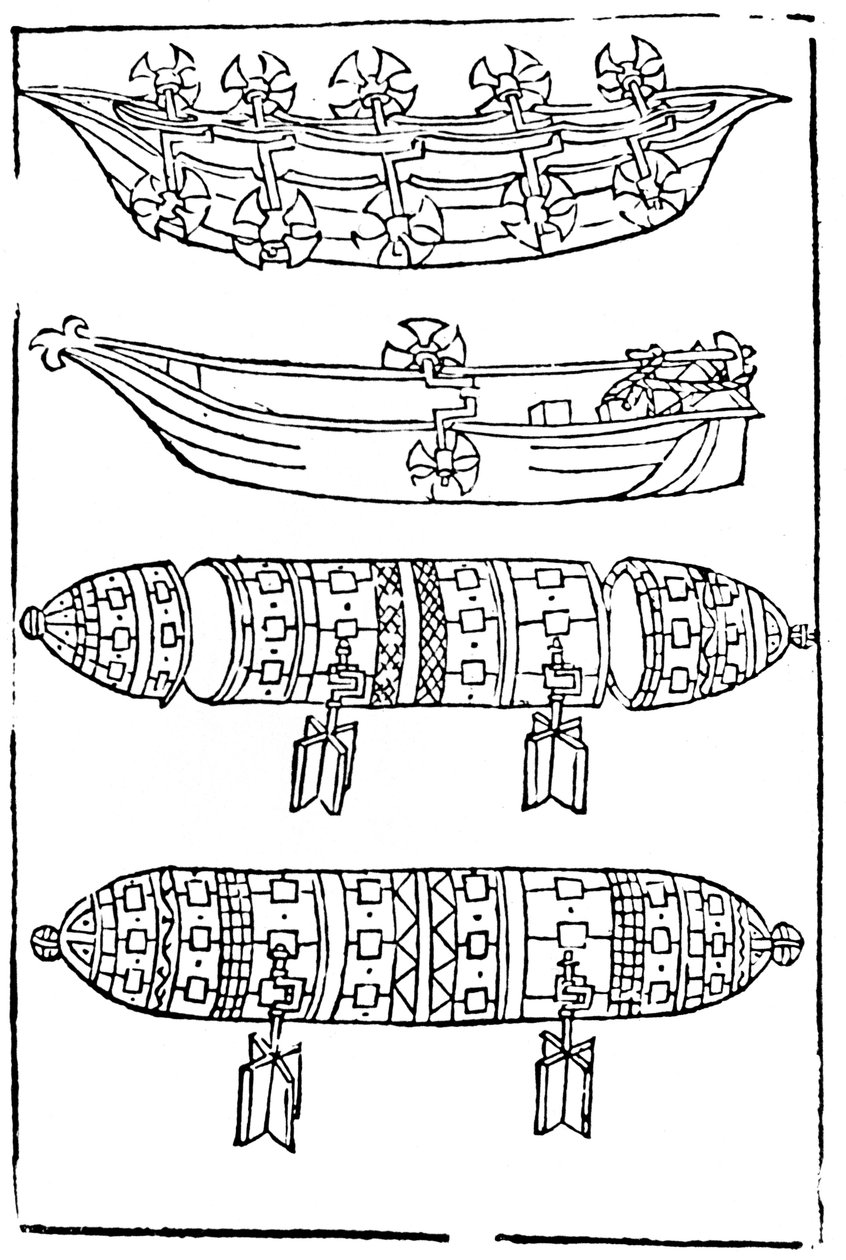 Varie forme di barche a pale per uso bellico, 1483 da Unbekannt