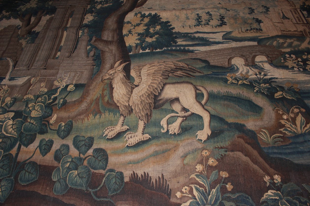 Verdura con giraffa, arazzo di Aubusson - dettagli animale fantastico da Unbekannt