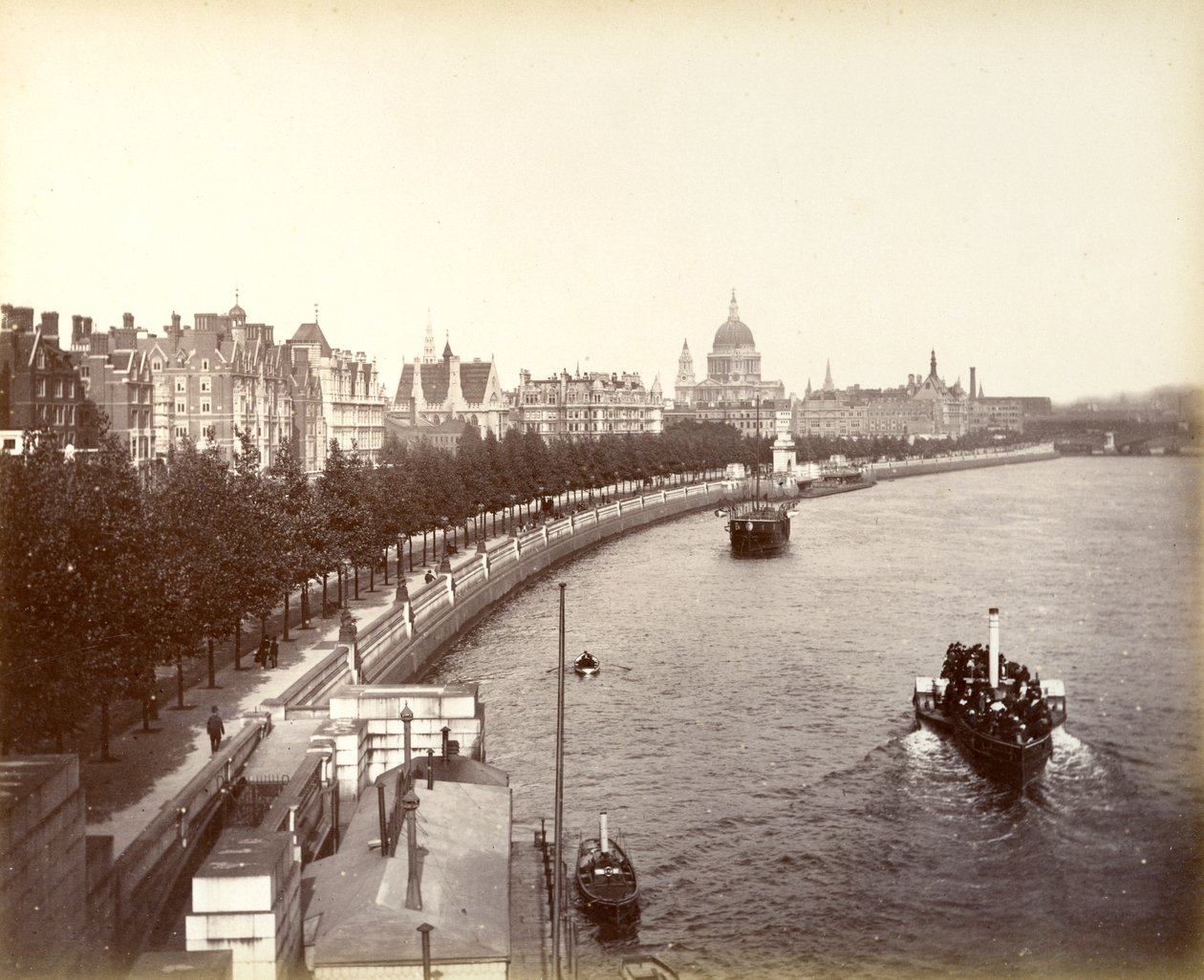 Victoria Embankment, con Temple Gardens e la Cattedrale di St Paul, Londra, 1887 da Unbekannt