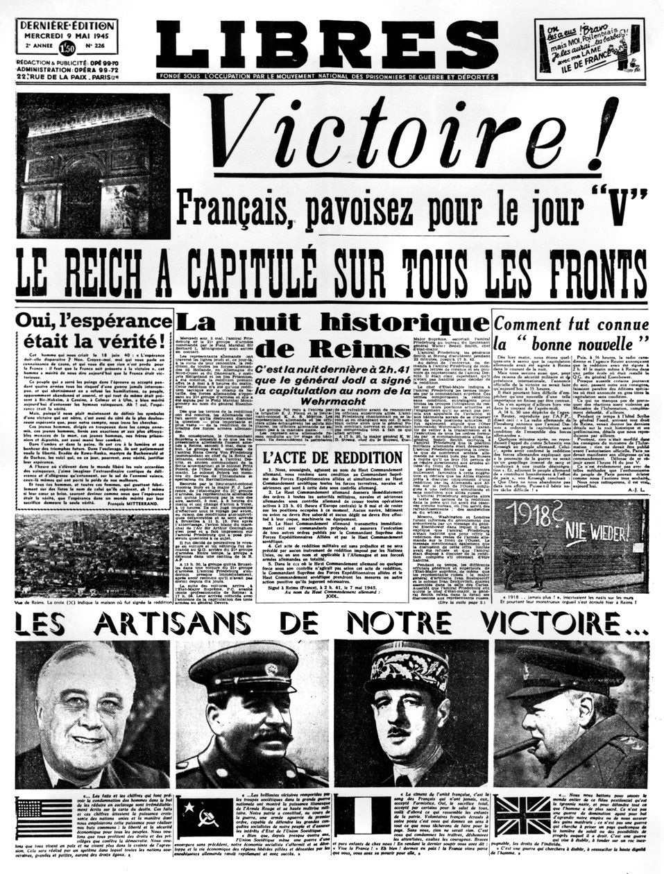 Vittoria!, prima pagina del giornale Libres, 9 Maggio 1945 da Unbekannt