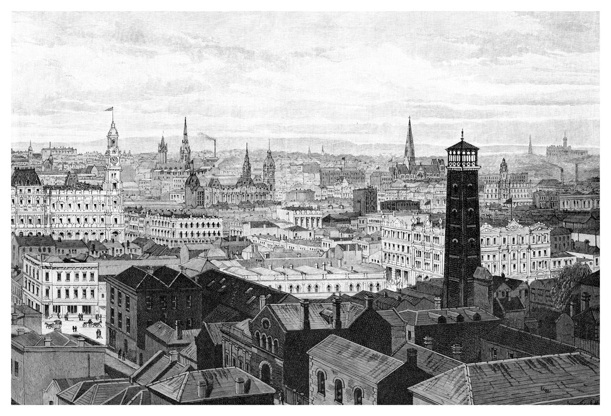 Vista dalla cupola del Palazzo di Giustizia, Melbourne, Victoria, Australia, 1886 da Unbekannt