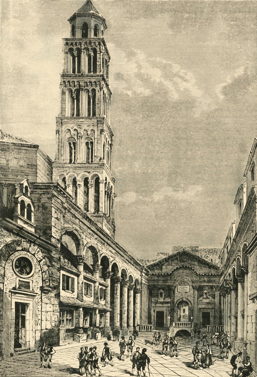 Veduta di Spalato, mostrando il campanile e il peristilio del Palazzo di Diocleziano, 1890 da Unbekannt