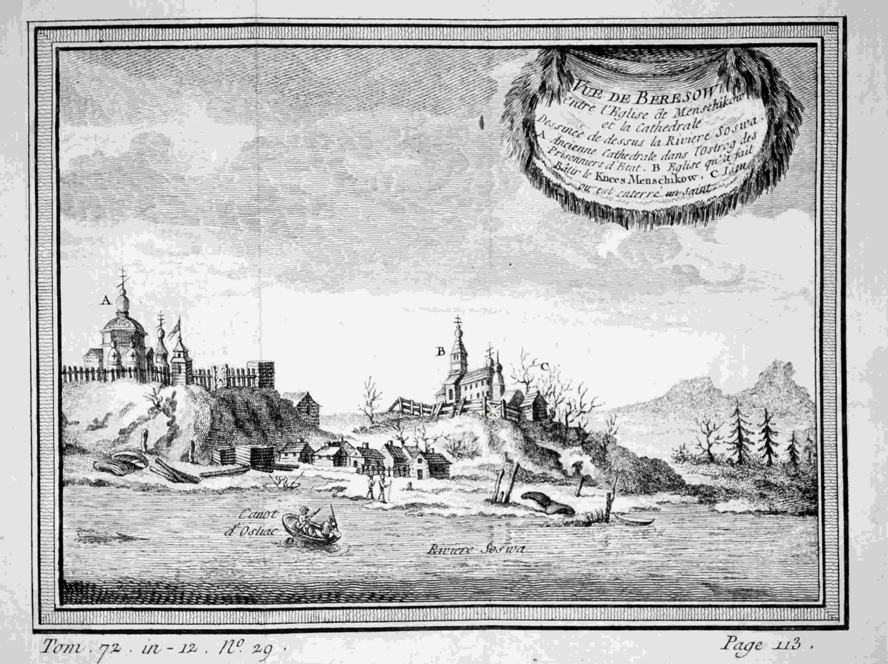 Veduta di Beryozovo dal fiume Sosva, 1770s da Unbekannt