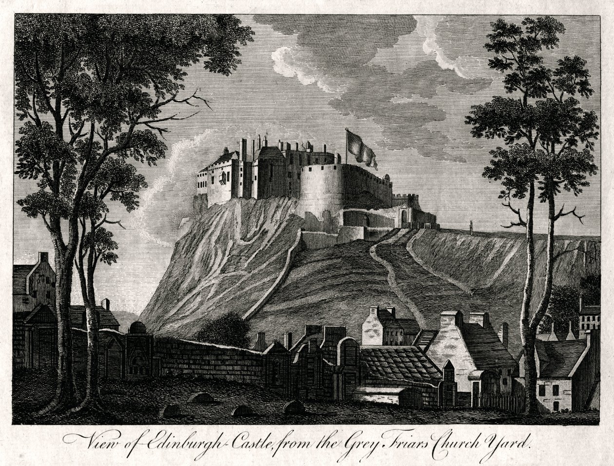 Veduta del Castello di Edimburgo dal cimitero di Grey Friars, XVIII secolo da Unbekannt