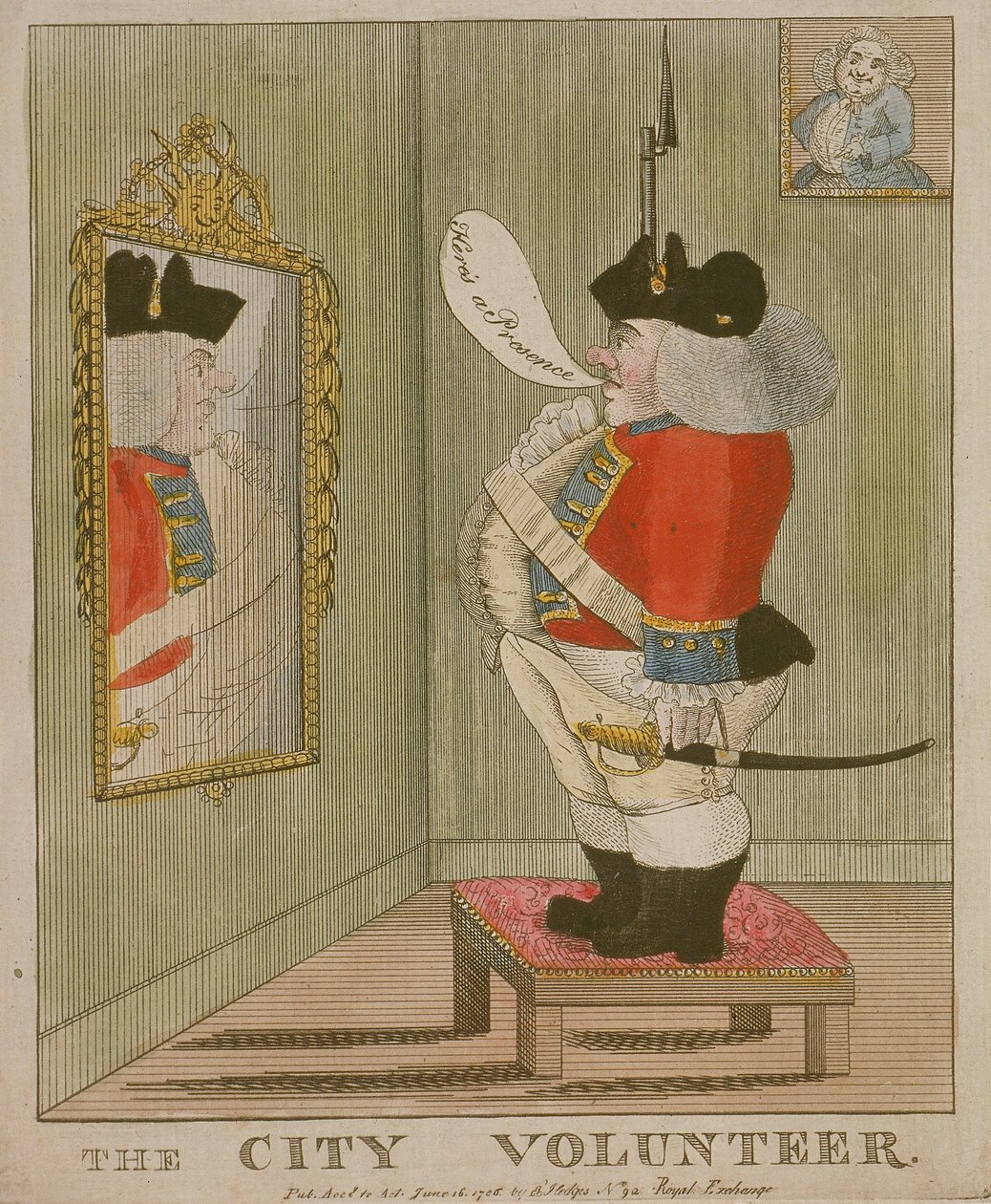 Vista di un volontario cittadino corpulento che si ammira allo specchio, 1785 da Unbekannt