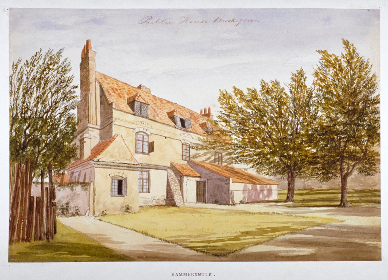 Vista di una casa pubblica, Brook Green, Hammersmith, Londra, c. 1820 da Unbekannt