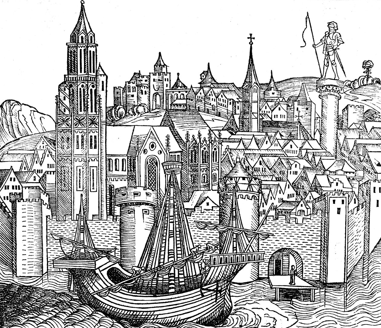 Veduta di città fortificata, 1493 da Unbekannt