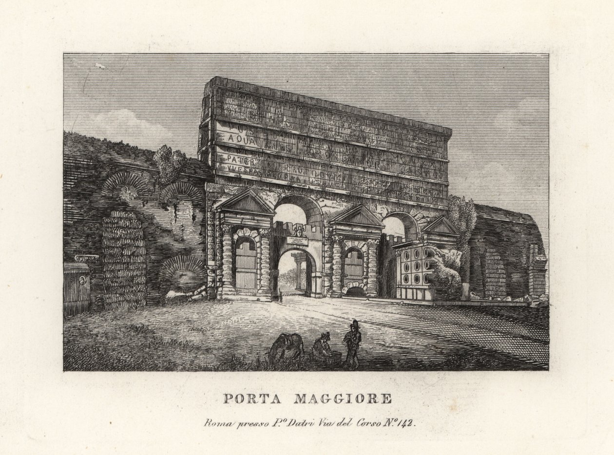 Veduta della Porta Maggiore con acquedotti, Porta Prenestina, nelle Mura Aureliane, Roma da Unbekannt