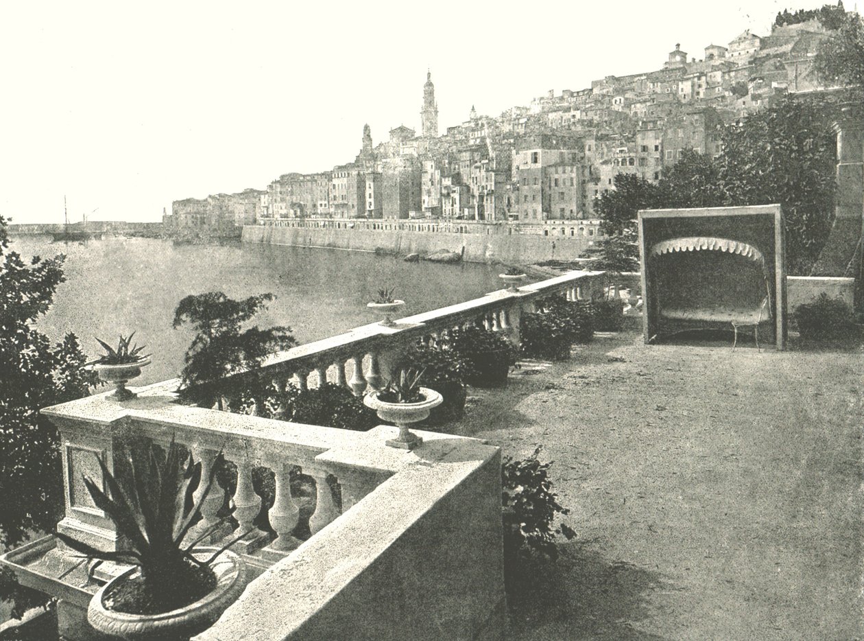 Veduta della città dalla baia, Mentone, Francia, 1895 da Unbekannt