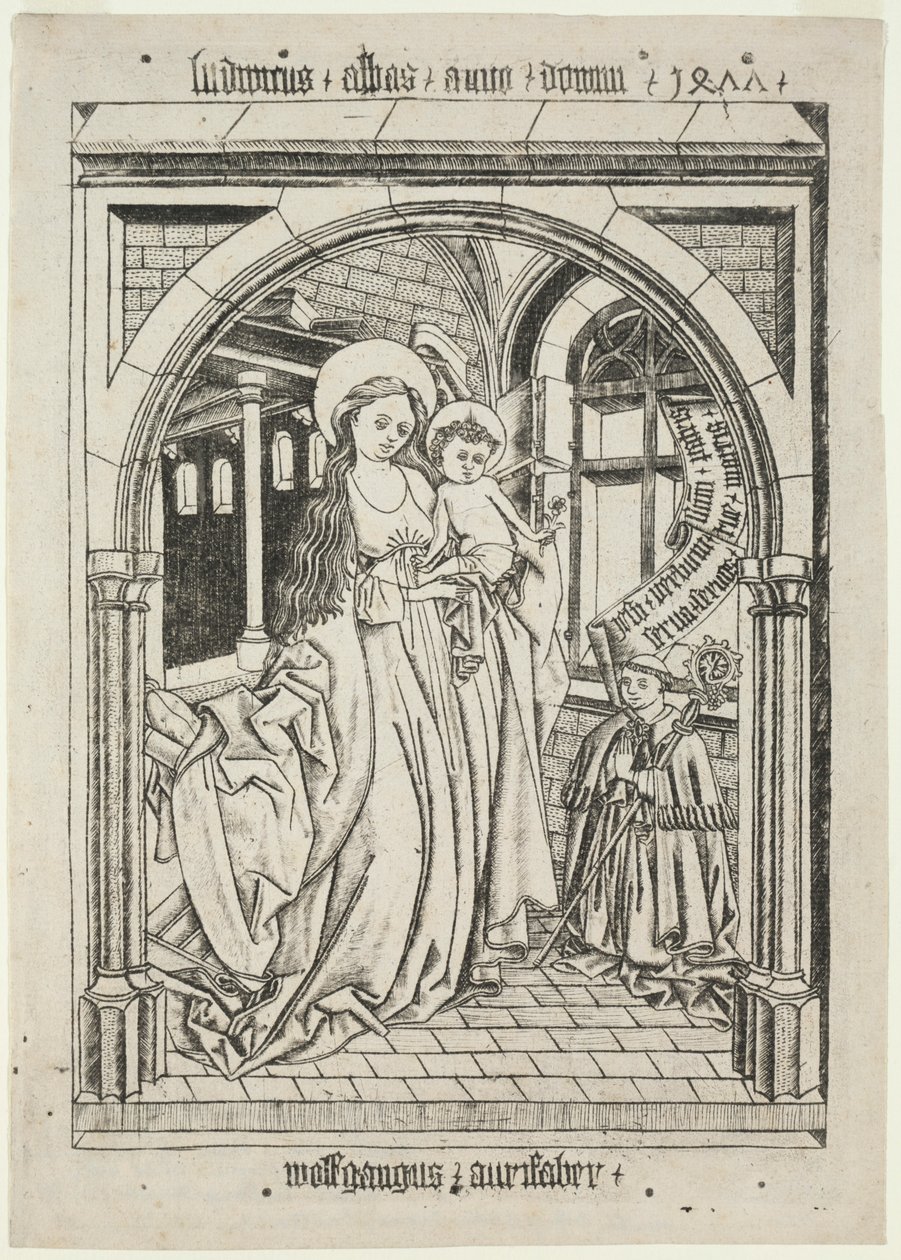 Vergine e Bambino, Abate Ludwig in ginocchio, 1400 da Unbekannt