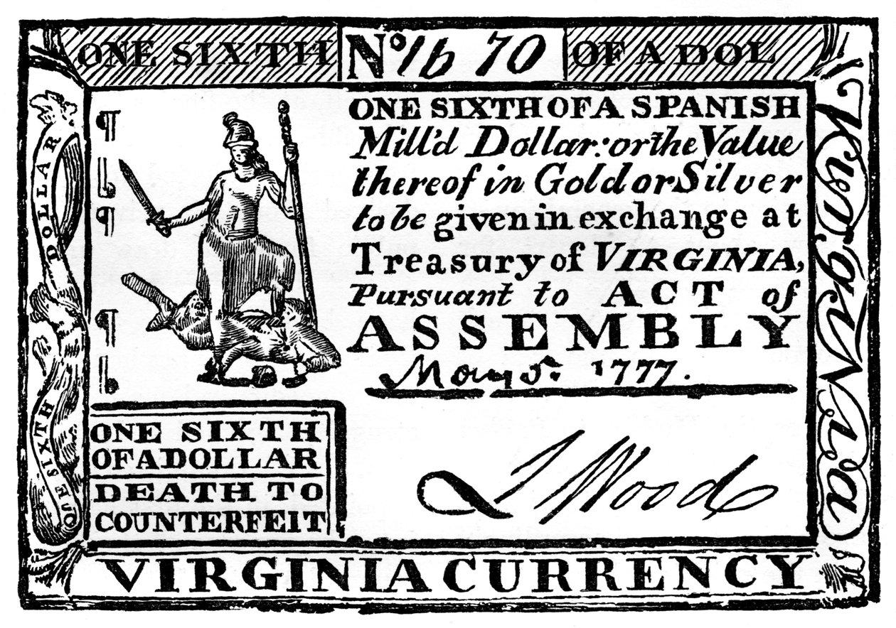 Denaro cartaceo della Virginia, 1777 c1880 da Unbekannt