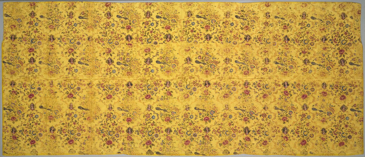 Copertura murale con flora, pavoni e medaglioni con ritratti, 1800s da Unbekannt