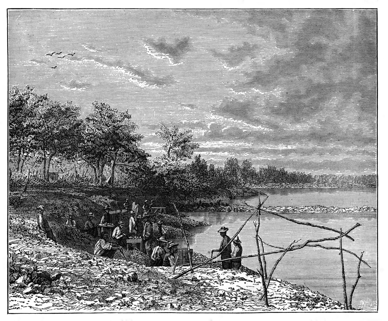 Lavaggio della sabbia per i diamanti sulle rive del fiume Vaal, Sudafrica, c1890 da Unbekannt
