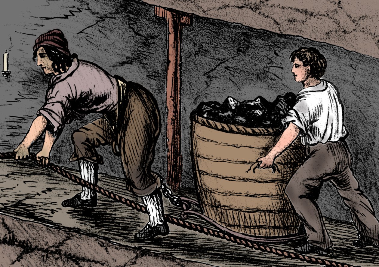 Donna e ragazzo che lavorano in una miniera di carbone, Bolton, Lancashire, 1848 da Unbekannt