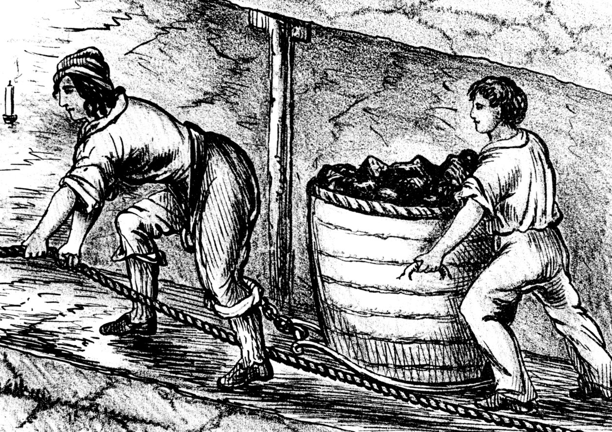 Donna e un ragazzo che lavorano in una miniera di carbone, Bolton, Lancashire, 1848 da Unbekannt