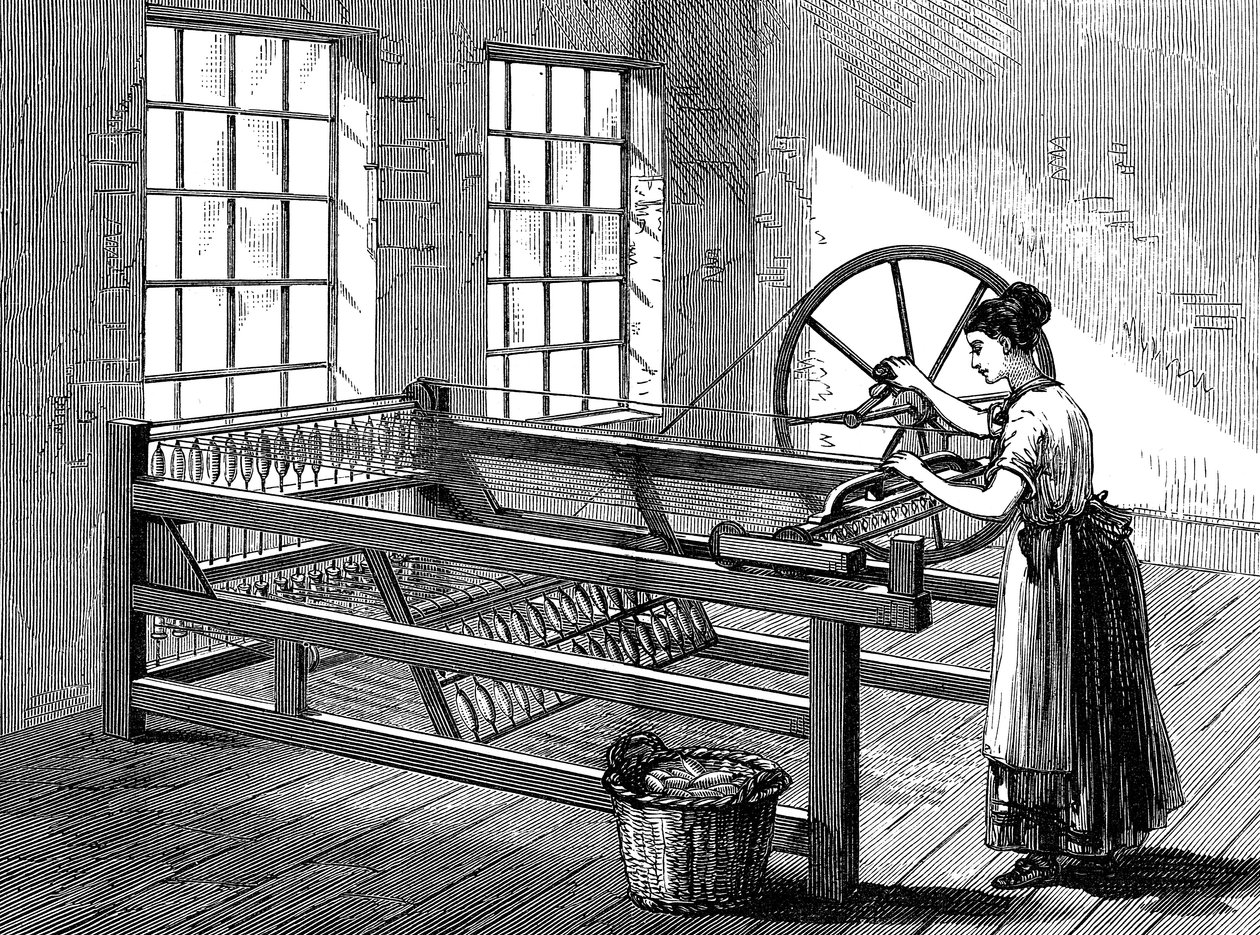 Donna che usa una Spinning Jenny da Unbekannt