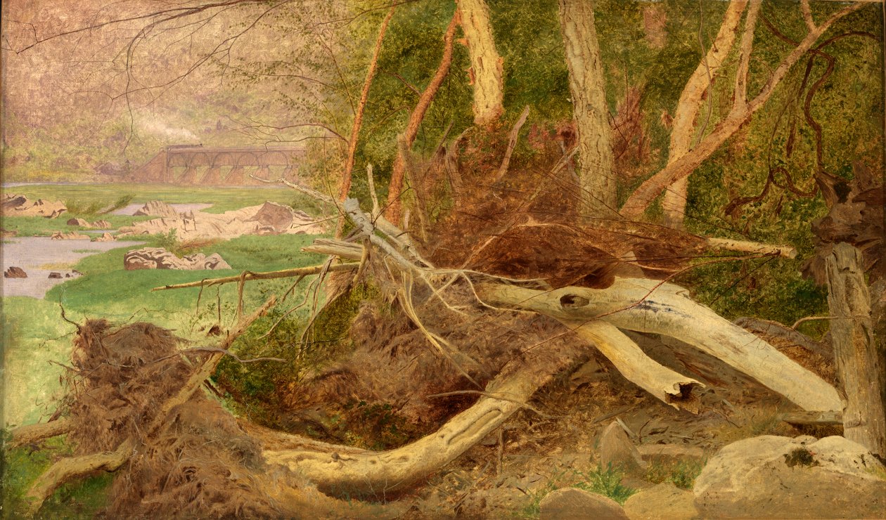 Paesaggio boscoso con ponte, ca. 1860-1870 da Unbekannt
