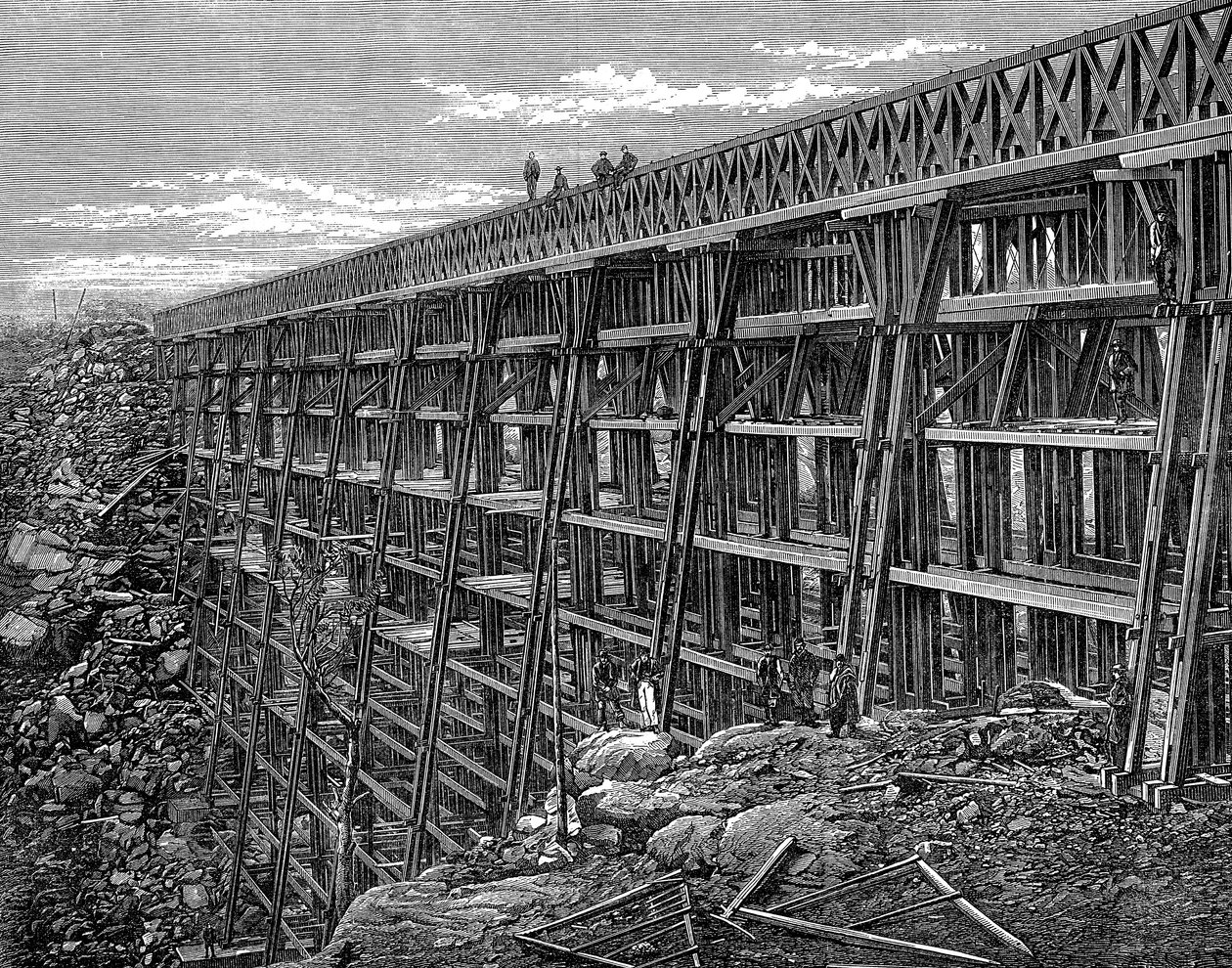 Ponte a cavalletto in legno sulla Union Pacific Railroad, Dale Creek, Wyoming, USA, 1869 da Unbekannt