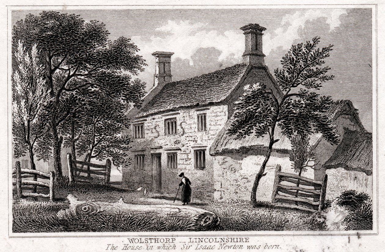 Woolsthorpe Manor, vicino a Grantham, Lincolnshire, luogo di nascita di Sir Isaac Newton, inizio XIX secolo da Unbekannt