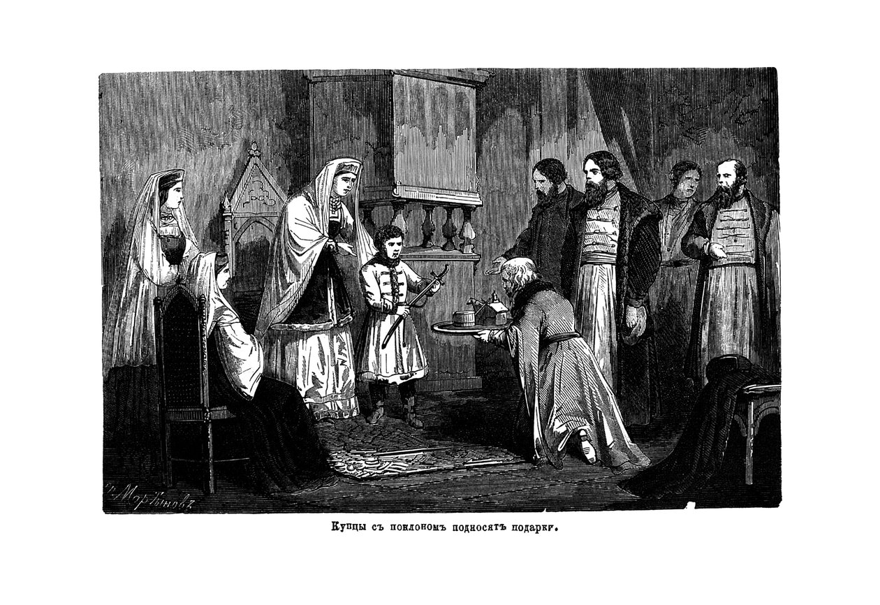 Il giovane Pietro il Grande riceve doni dai mercanti, 1875 da Unbekannt