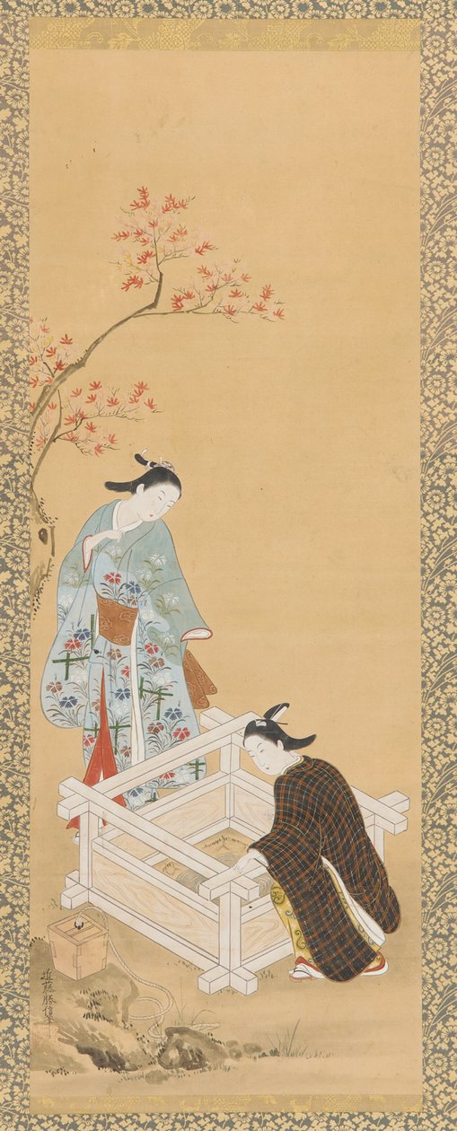Giovane e una fanciulla vicino a un pozzo, periodo Edo, 1615-1868 da Unbekannt