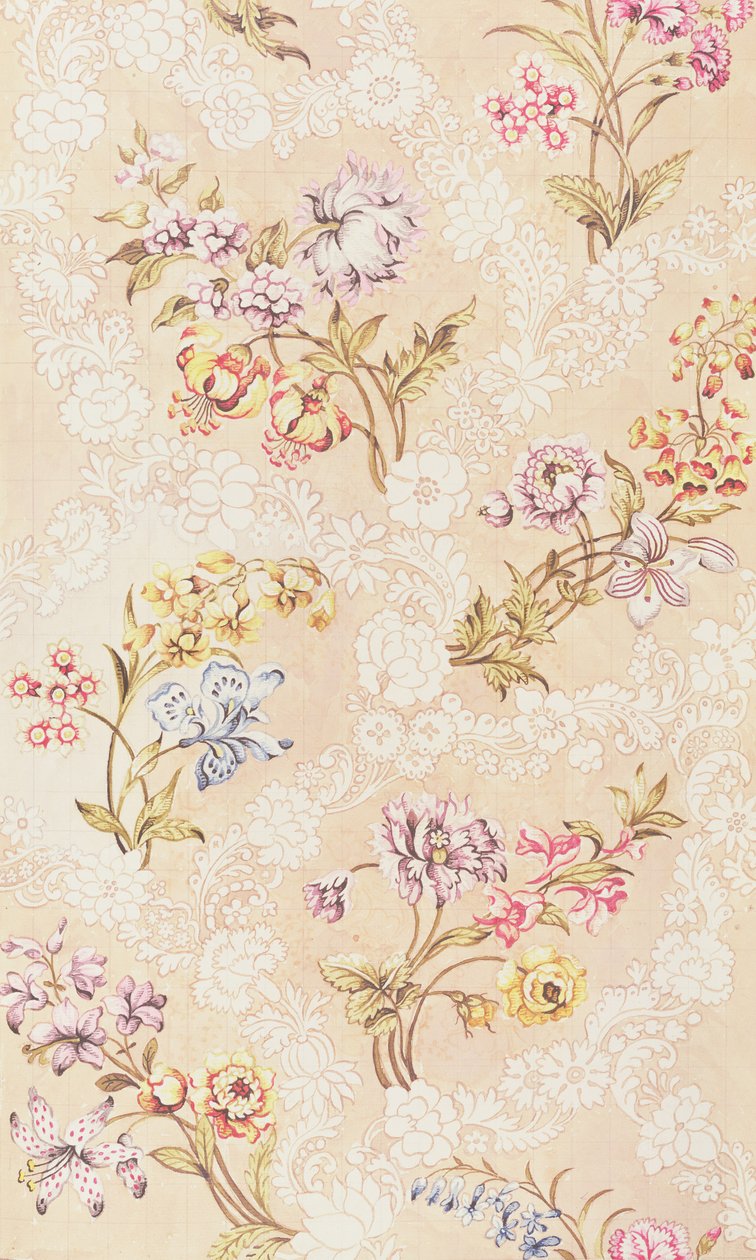 Design floreale con peonie, gigli e rose per seta di Spitalfields, di Anna Maria Garthwaite (1690-1763), 1744 da Unbekannt Unbekannt