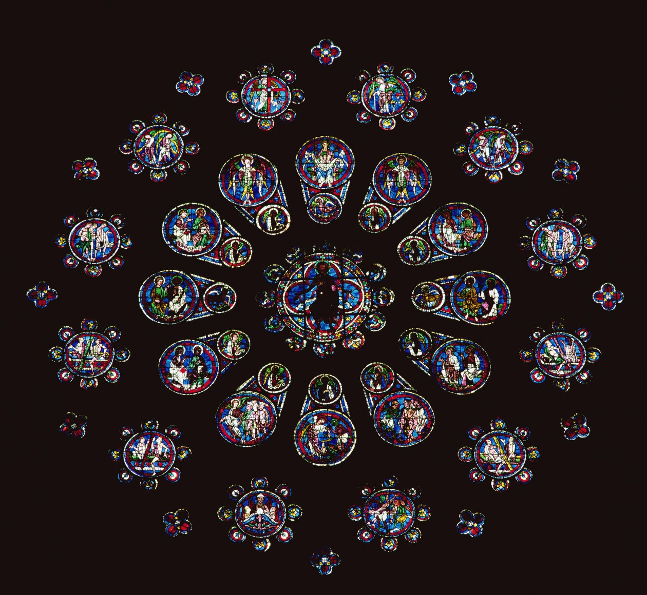 Strumenti della Passione e scene dal Giudizio Universale; rosone ovest, parte centrale, c.1222 da Unbekannt Unbekannt