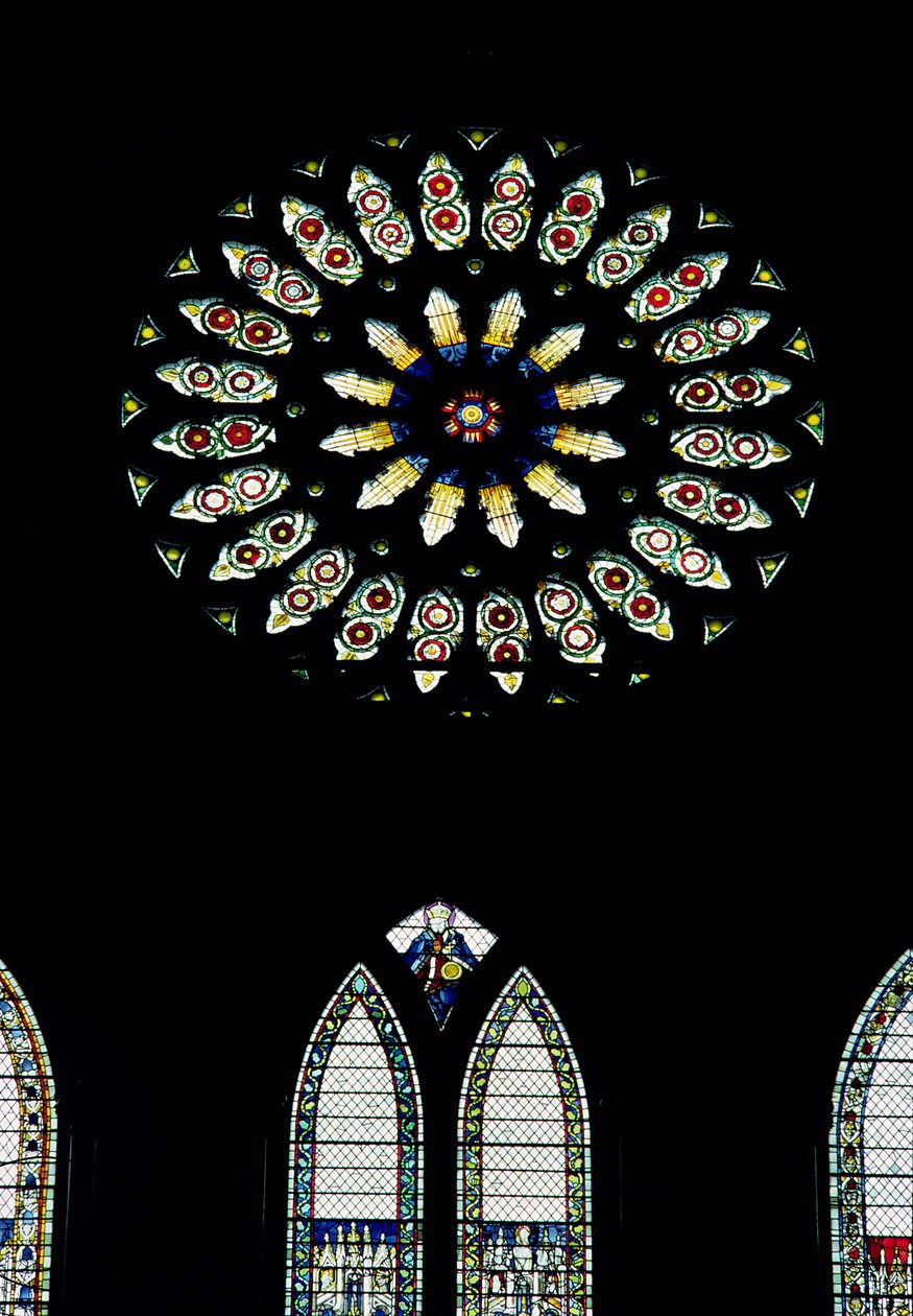 Finestra Marigold o finestra di Santa Caterina, c.1515. Le rose rosse e bianche commemorano l