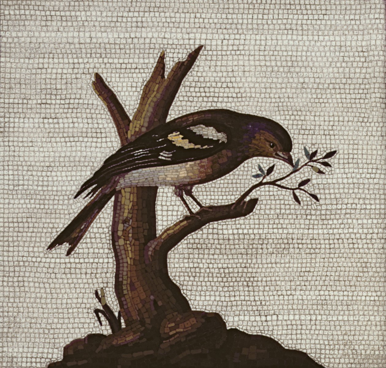 Mosaico romano di un uccello su un albero da Unbekannt Unbekannt