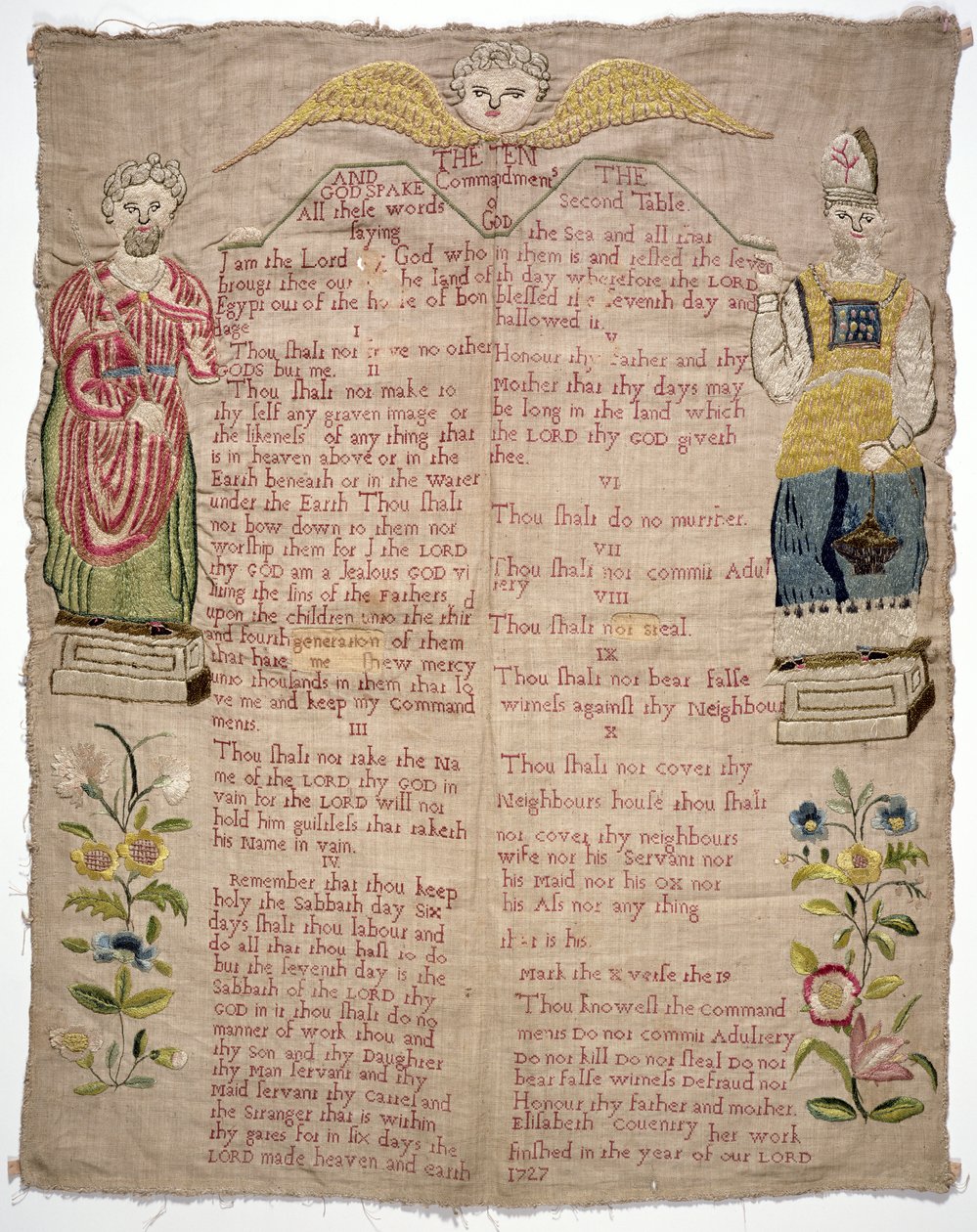 Campione, raffigurante i Dieci Comandamenti, di Elizabeth Coventry, inglese, 1727 da Unbekannt Unbekannt