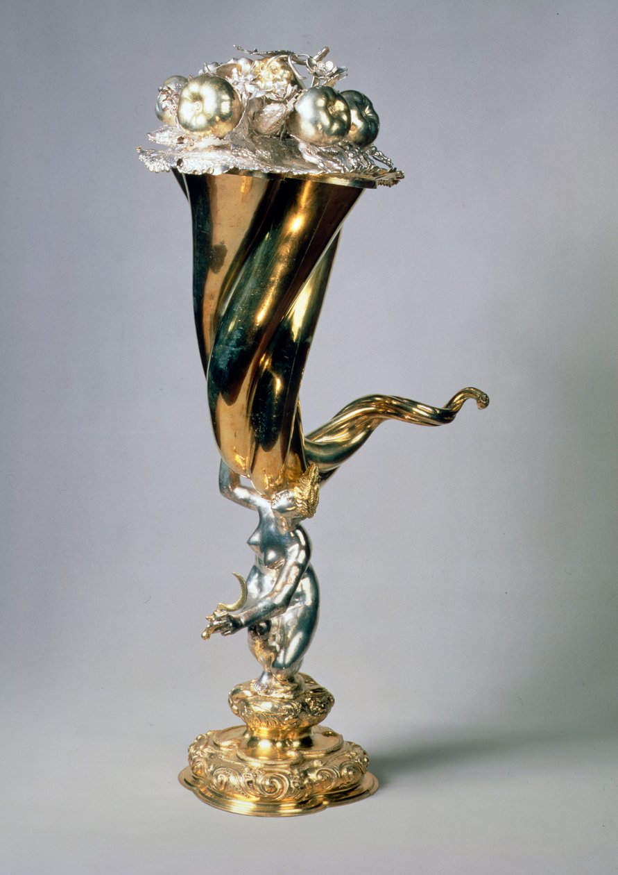 Coppa in argento dorato a forma di cornucopia con decorazione a sbalzo di D.T. Moye, Amburgo, inizio XVII secolo da Unbekannt Unbekannt