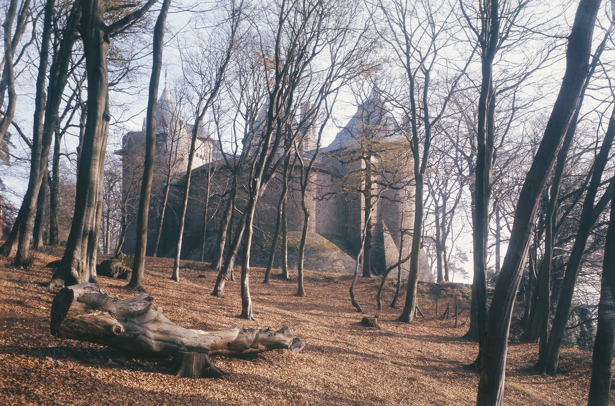 Vista del Castello Coch, Galles del Sud, dai boschi da Unbekannt Unbekannt