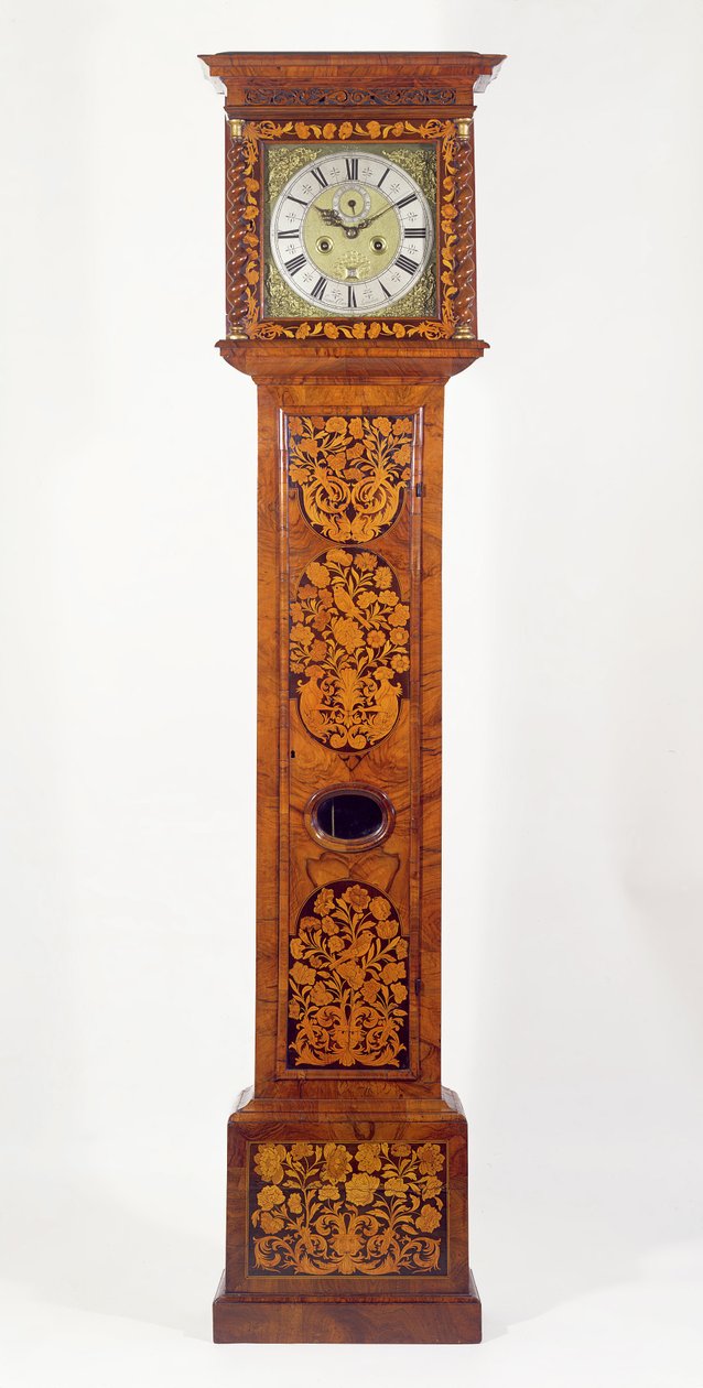 Orologio a pendolo in noce con intarsi, di James Clowes (fl.1671-89) da Unbekannt Unbekannt