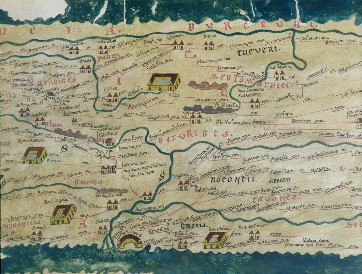 Dettaglio della Gallia romana dalla copia della mappa di Peutinger da Unbekannt Unbekannt