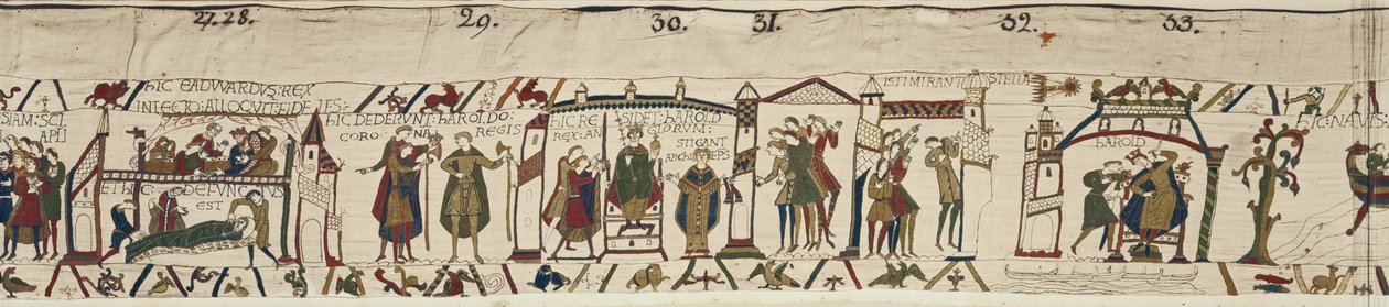 Morte di Edoardo il Confessore e incoronazione di Harold, ma appare una stella minacciosa, Arazzo di Bayeux da Unbekannt Unbekannt
