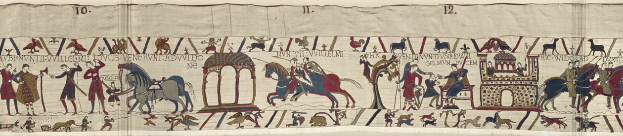 Gli inviati del Duca Guglielmo vengono inviati al Conte Guy e tornano con un messaggio, Arazzo di Bayeux da Unbekannt Unbekannt