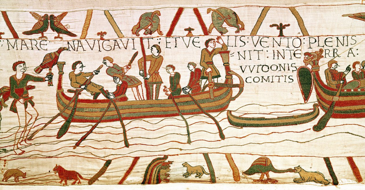 Harold attraversa il Canale verso il territorio del conte Guy di Ponthieu, Arazzo di Bayeux da Unbekannt Unbekannt