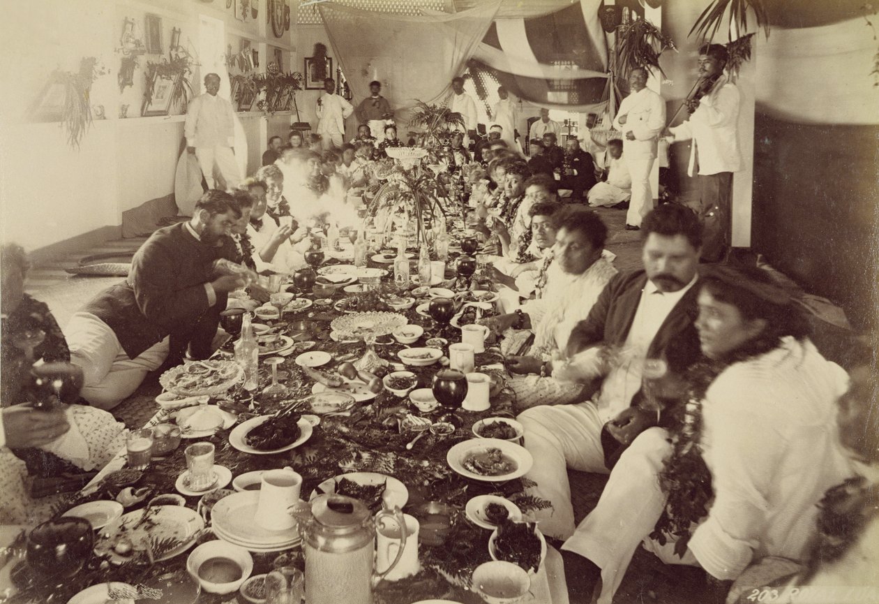 Banchetto reale alla Casa della Barca del Re Kalakana, c.1875 da Unbekannt Unbekannt