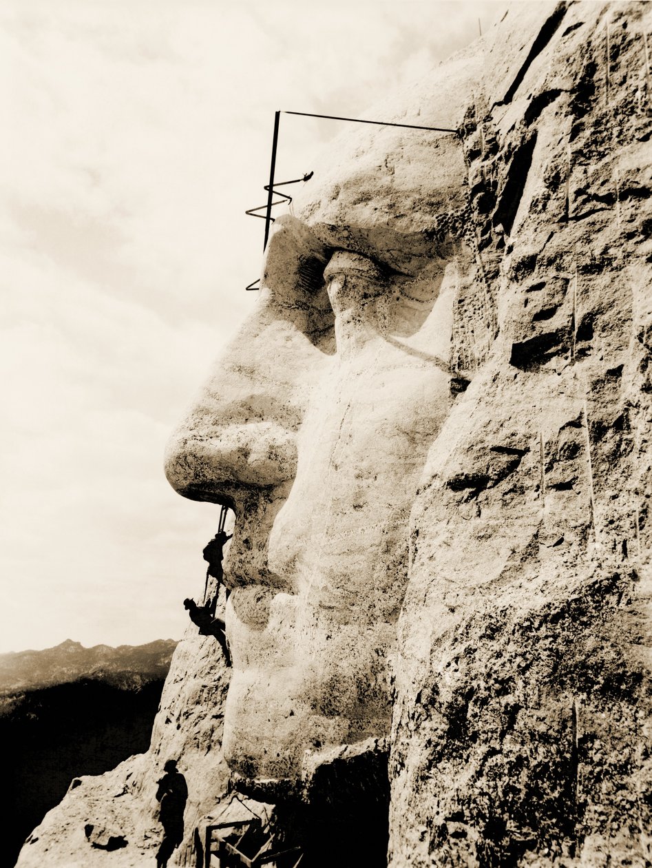 La costruzione del Monte Rushmore National Memorial, (dettaglio) di George Washington, 1928 da Unbekannt Unbekannt