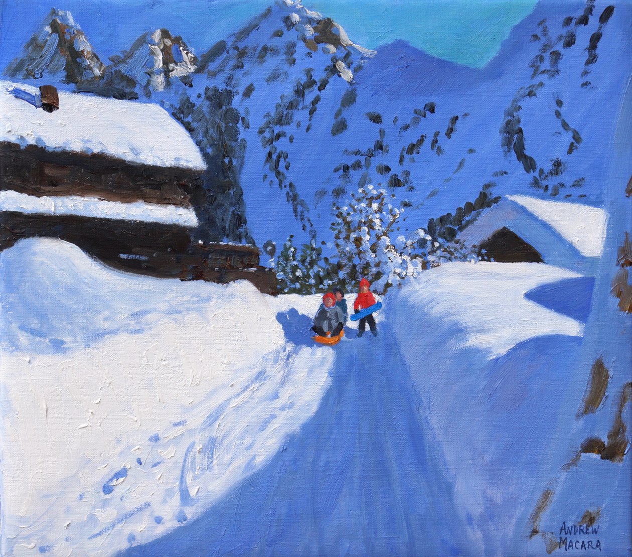 Tre slittinatori, La Clusaz, Francia, 2017 da Unbekannt Unbekannt