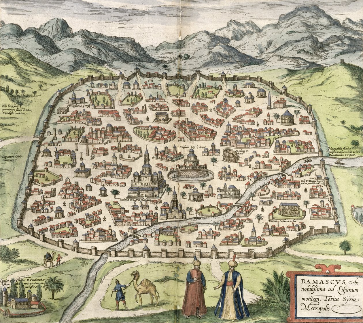 Mappa della città di Damasco, Siria, 1620 da Unbekannt Unbekannt