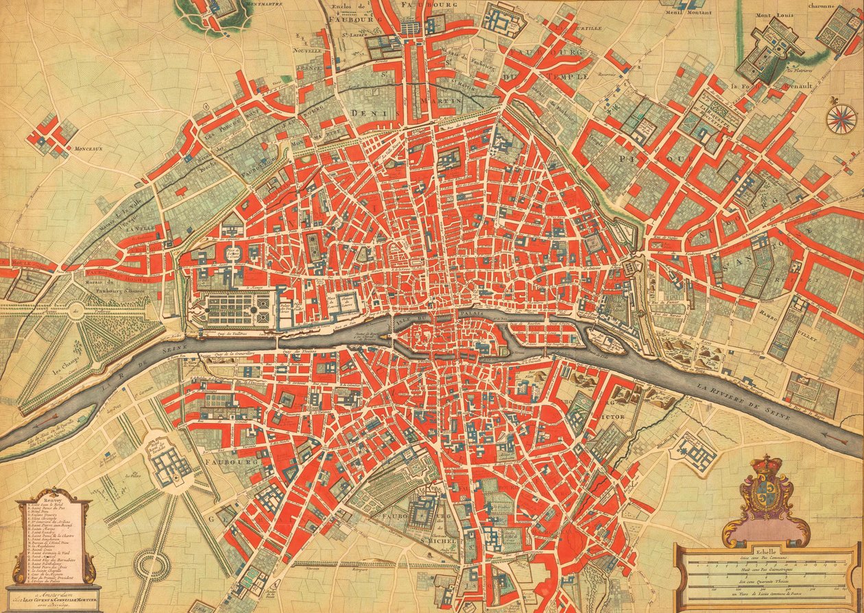 Mappa di Parigi del XVIII secolo, Francia da Unbekannter Künstler