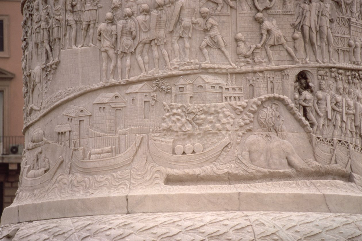 Un Porto Romano e la Costruzione di un Campo Romano, dalla Colonna di Traiano, II secolo d.C. (pietra scolpita) (dettaglio) da Unbekannt