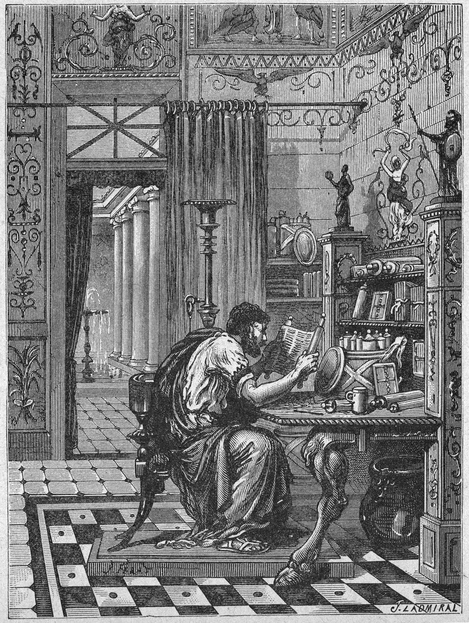 Un romano nella sua biblioteca, c.1880 da Unbekannter Künstler