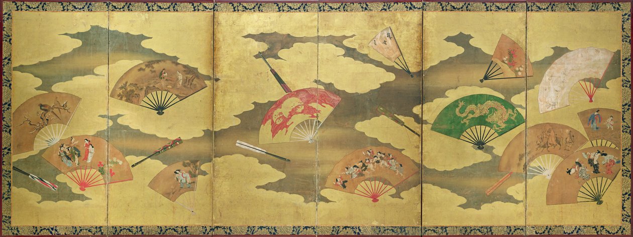 Una decorazione di ventagli aperti e chiusi, Periodo Momoyama (1568-1615) da Unbekannt