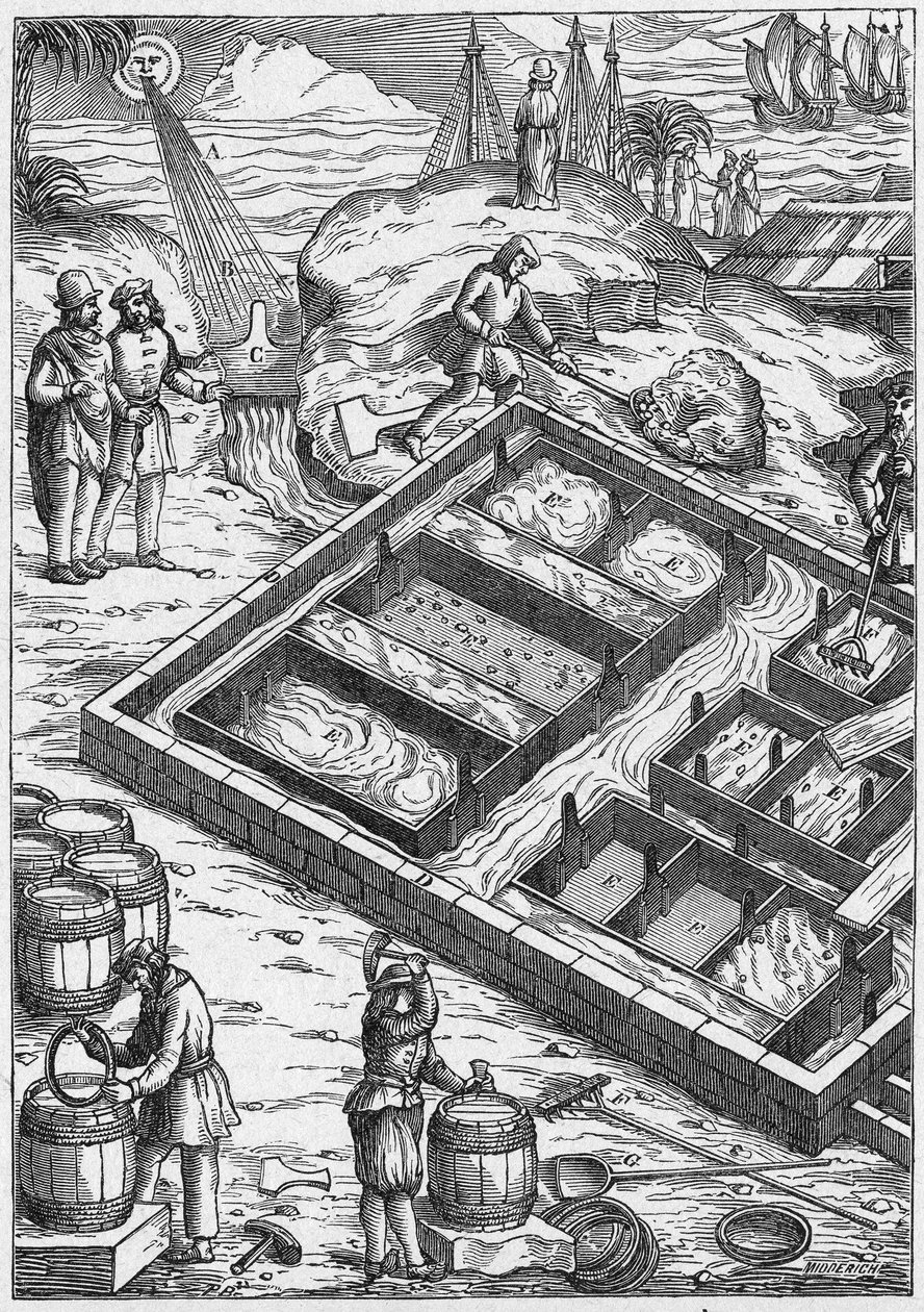 Una palude salata nel XVI secolo (incisione) da Unbekannter Künstler