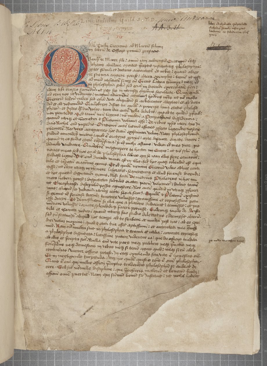 Trascrizione delle opere filosofiche di Marco Tullio Cicerone, c.1480 da Unbekannt
