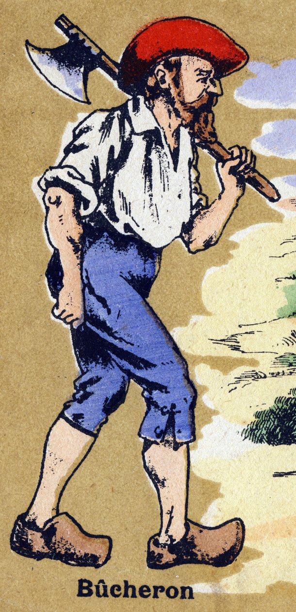 Un boscaiolo che parte per tagliare legna con un